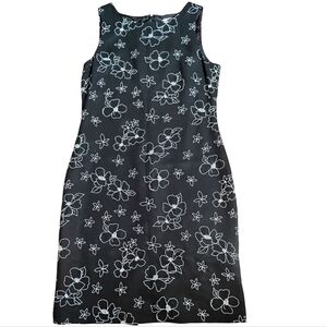 VINTAGE Casual Corner Black & White Embroidered Floral Midi Dress Size 8 Office